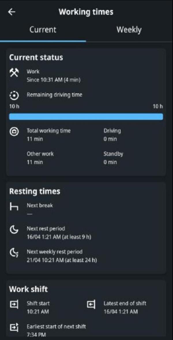 Work APP - Tempi di guida rimanenti
